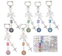 SUNNYCLUE 1 Box DIY 6 Sets Bear Bag Charms Keychain Making Kits Colorful Little Bear Bead Animal Paw Print Teddy Bead Keyring Charms for Purse Backpack Handbag Decor Pendant DIY Kit Women Accessories