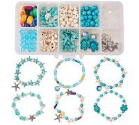 SUNNYCLUE 1 Box DIY 6 Sets Boho Shell Beads Beach Charm Ankle Bracelet Making Kit Adjustable Foot Chain Jewellery with Starfish Sea Shell Charms Turquoise Stone