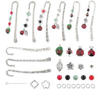 SUNNYCLUE 1 Box DIY 6 Sets Bookmark Kits Carved Hook Bookmarks With Loop Metal Bookmark Hairpin Hook Bookmarks Bulk Spring Insect Ladybug Bookmark Clips Vintage Book Mark for Crafting Reading Supplies