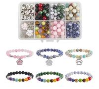 SUNNYCLUE 1 Box DIY 6 Sets Bracelet Making Kit Gemstone Round Beads Cat Dog Charms Animal Print Bead Charm Flower Amazonite Lava Rock Stone Spacers for Jewellery Making Kits Crafts Adults Supplies