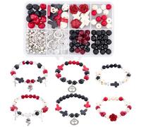 SUNNYCLUE 1 Box DIY 6 Sets Bracelet Making Kit Skull Beads Halloween Skeleton Beads Black Red Cross Stone Crosses Charms Glass Spacers for Jewelry Making Kits Crafts Gift Women Adults Supplies