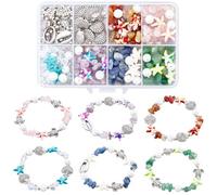 SUNNYCLUE 1 Box DIY 6 Sets Bracelet Making Kits Starfish Beads Colorful Shell Sea Turtle Bead Summer Hawaii Ocean Chip Stone Irregular Gemstones for Jewellery Making Kits Crafts Gift Adults Supplies