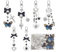 SUNNYCLUE 1 Box DIY 6 Sets Gothic Bag Charms Keychain Making Kits Halloween Coffin Skeleton Heart Butterfly Cross Black Spacer Beads Charms for Handbags Bags Purse Craft Accessories Decoration Women