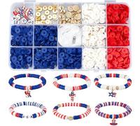 SUNNYCLUE 1 Box DIY 6 Sets Independence Day Bracelet Making Kit 4th of July Polymer Clay Beads American Flag Charms USA Flag Charm Patriotic Charms Red White Blue Beads for jewellery Making Kits