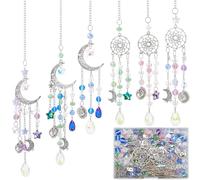 SUNNYCLUE 1 Box DIY 6 Sets Suncatcher Making Kit Car Charm Ornament Moon Sun Catchers Glass Hanging Charms Hanging Cars Charm Star Teardrop Beads Ornament for Women Window Home Decorations