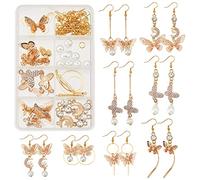 SUNNYCLUE 1 Box DIY 8 Pairs Brass Butterfly Charms Filigree Butterflies Earring Making Kits Moon Charm Connector for Jewelry Making Earring Hooks Linking Ring Starters Adult Women Instruction