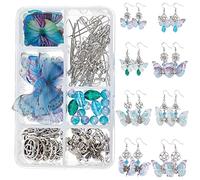 SUNNYCLUE 1 Box DIY 8 Pairs Butterfly Wing Earring Making Kits Knot Lotus Charms Transparent Epoxy Resin Charms Pendants & Glass Beads with Jump Rings for DIY Decorations Supplies Accessories