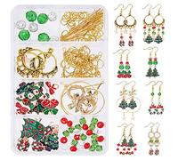 SUNNYCLUE 1 Box DIY 8 Pairs Christmas Enamel Charms Christmas Tree Charms Earring Making Kit Jingle Bell charms for jewellery Making Czech Faceted Glass Beads Chandelier Charms for Earrings Craft