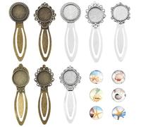 SUNNYCLUE 1 Box DIY 8 Sets Bookmark Blanks Bookmark Pendant Tray Summer Ocean Sea Starfish Glass Cabochons Antique Silver Bronze Vintage Book Marks for Reading Crafting Holiday Gift Adults Supplies