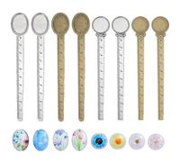 SUNNYCLUE 1 Box Diy 8 Sets Cabochon Bookmarks Flower Bookmark Bezel Tray With Floral Glass Cabochon Spring Metal Book Mark Blanks Vintage Book Marks for Reading Crafting Adults Supplies