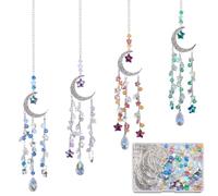 SUNNYCLUE 1 Box DIY 8 Sets Moon Suncatcher Craft Rainbow Catcher Window Moon Star Five Star Pentagram Ab Colored Beaded Teardrop Sun Light Catcher Making Kit for Hanging Ornament Garden Decorations