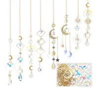 SUNNYCLUE 1 Box DIY 8 Sets Sun Catchers Kit Moon Suncatchers Gold Star Crescent Hanging Prism Suncatcher with Crystal Rainbow Maker for Windows Indoor Outdoor Home Garden Party Wedding Decor Gifts