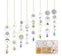 SUNNYCLUE 1 Box DIY 8 Sets Suncatcher DIY Kits Rainbow Maker Suncatcher Hanging Gold Moon Summer Capiz Shell Colorful Glass Crystal Rainbow Maker Sun Catchers for Window Indoor Outdoor Door Decors