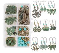 SUNNYCLUE 1 Box DIY 9 Pairs Bohemian Vintage Turquoise Dangle Earrings Set Boho Chic Jewellery Making Kit Tree of Life Charms Hollow Pendant for St. Patrick's Day