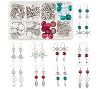 SUNNYCLUE 1 Box DIY Make 10 Pairs Trinity Knot Cabochon Earring Making Kit Tibetan Moon Star Charm Knot Pendant Cabochon Connector Settings for Beginners Women DIY Earring Jewellery Making Crafts