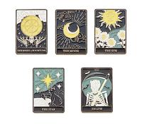 SUNNYCLUE 1 Box Enamel Pins Set Tarot Card Enamel Pins Sun Moon Star Lapel Pin Skull Pin Brooch Halloween Black Cat Daisy Flowers Brooches for Women Men Backpacks Jackets Clothes Hat School Bags Gift