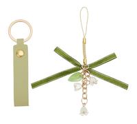 SUNNYCLUE 1 Box Lily Of The Valley Keychain Leather Key Chains Green Cute Coquette Aetheic Pu Strap Landyard Flowers Bow Leaf Hanging Charms Keyring for Women Bag Purse Decor Charm Accessories Adult