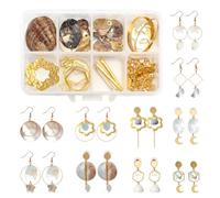 SUNNYCLUE 1 Box Make 10 Pairs Natural Shell Earring Making Starter Kit Include Geometric Shell charms Jewellery link connectors Linking rings & Earring Hooks for Women DIY Earring Making