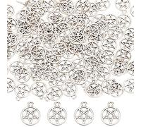 SUNNYCLUE 1 Box of 100 Pentacle Star Charms Silver Pentagram Bulk Witch Magic Protection Lucky Alloy Stars for Jewellery Making Charms DIY Craft Necklace Bracelet Earring Beginners