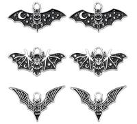 SUNNYCLUE 1 Box of 24pcs Gothic Black Enamel Bat Wing Charms Halloween Animal Crevice Blood Crescent Shape L