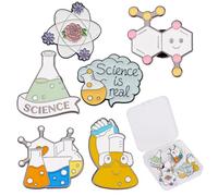 SUNNYCLUE 1 Box Science Pins Science Enamel Pin Set Lab Pins Pack Laboratory Cute Enamel Pin Badges Lapel Badge for Backpacks Chemestry Major Gifts Graduation Cartoon Scientist Beaker