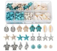 SUNNYCLUE 1 Box Turtle Beads Boho Style Starfish Beads Bulk Blue White Synthetic Turquoise Sea Turtles Charms Hawaii Shell Round Loose Spacer for Jewellery Making Beading Kits