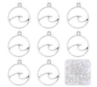SUNNYCLUE 1 Box Wave Charms Waves Charm Bulk Ocean Sea Surfer Charm Flat Round Hollow Openwork Double Sided Charms for Jewelry Making Charm DIY Summer Hawaii Necklace Bracelet Earring Adult, Alloy,