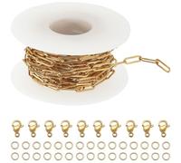 SUNNYCLUE 1 Roll Real 18K Gold Plated 16.4Feet/5m 12x4mm Stainless Steel Paperclip Chain Bulk Golden Paper Clip Chains Links 10Pcs Lobster Clasps 30Pcs Open Jump Rings for jewellery Making Supplies