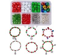 SUNNYCLUE 1 Set Beaded Christmas Halloween Breast Cancer Holiday Thanksgiving Bracelet Making Kit DIY Craft Kits with Snowflake Christmas Tree Jingle Bells for Women Adults Make Bracelets