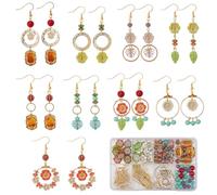 SUNNYCLUE 10 Pairs Bohemian Earring DIY Vintage Earring Charms Acrylic National Style Flowers Leafs Drop Beaded Dangle Fashion Earrings for Women Adult Beginners Starters Supplies