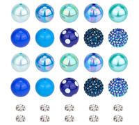 SUNNYCLUE 10 Styles 60Pcs 20mm Blue Beads Chunky Bubblegum Beads Set Large Cute Acrylic Rhinestone Imitation Pearl Candy Fancy Spacer Focal for Beadable Pen DIY Keychain Bag Charms Crafts Supplies