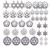 SUNNYCLUE 10 Styles Large Size Pentacle Hexagram Star Charms Protection Lucky Charm Vintage Star Pendants for DIY Earrings Bracelet Necklaces Jewellery Making, Antique Silver