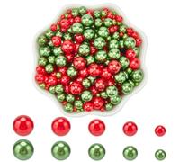 SUNNYCLUE 1000Pcs 5 Sizes Christmas Vase Filler Pearls No Hole Pearl Bulk Acrylic Green Red Xmas Highlight Round Art Imitation Loose Mini Beads for Fillers Decorations jewellery Making Nail DIY Crafts