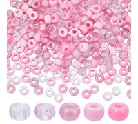 SUNNYCLUE 1000Pcs 5 Styles Pony Beads Bulk Pink Plastic Pony Beads 6x9mm Opaque Transparent Pink Clear Poney Craft Bead Smooth Frosted Bead for jewellery Making Beading Kits DIY Friendship Bracelets