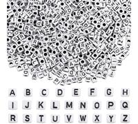 SUNNYCLUE 1000Pcs White Cube Alphabet Beads Square Letter Bead Kit 6 x 6mm Acrylic Random A to Z Initial Loose Charms Spacers for Jewellery Making Bracelets Necklaces Keychain DIY Craft Accessories