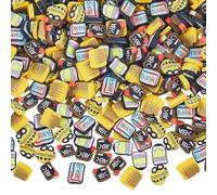 SUNNYCLUE 100G 5 Styles Back to School Sprinkle Polymer Clay Slice Bulk Teachers' Day Graduation Theme Eraser Pen Bus Letter Ruler Faux Soft Cabochons Flakes Slice for Arts Cake DIY Crafts Accessories