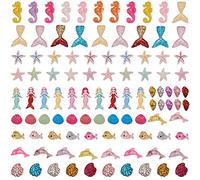 SUNNYCLUE 100PCS 10 Styles Summer Sea Theme Resin Flatback Cabochons Mermaid Starfish Shell Dolphin Whale Sea Horse Slime Beads Charms for DIY Phone Decor Scrapbooks Embellishments Hair Ornaments