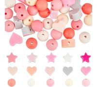 SUNNYCLUE 100Pcs 15 Styles Pink Silicone Focal Bead Heart Star Beads Bulk Valentine Small White Round Loose Lovely Beadable Pens Heart Shape Beads for Bracelet Making Beaded Keychain Necklace Women