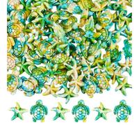 SUNNYCLUE 100PCS 2 Styles Green Turquoise Turtle Beads Starfish Beads Summer Hawaii Ocean Animal Sea Life Lucky Gemstone Loose Spacer Bulk for Jewellery Making Beading Kit Bracelets Craft Supply