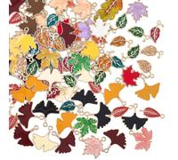 SUNNYCLUE 100Pcs 21 Styles Enamel Charms Thanksgiving Maple Leaf Charms Bulk Golden Metal Alloy Holiday Themed Harvest Fall Autumn Leaves Pendants for Jewellery Making Earrings DIY Crafting Supplies