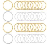 SUNNYCLUE 100Pcs Bezel Linking Rings - Circular Frames with Hollow Textured Charms in Gold & Silver - Open Back Round Pendant Frames for Jewelry Making