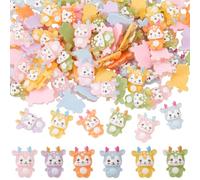 SUNNYCLUE 100Pcs Christmas Cabochons Deer Resin Charms Bulk Colorful Holiday Xmas Reindeer Elk Decorations Flatback Small Charm Cabochon for Scrapbooking Art DIY Crafts Jewellery Making Accessories