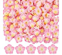 SUNNYCLUE 100Pcs Clay Plumeria Flower Beads Pink Floral Bead Bulk 1.5 x 0.8cm Summer Hawaiian 3D Flowers Flat Back Loose Spacer Charms for Jewellery Making Bracelets Necklaces DIY Craft Accessories