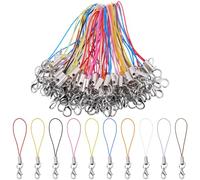 SUNNYCLUE 100Pcs Lobster Clasp Cords Lanyard Lariat Cord Colorful Nylon Zinc Alloy Clasps Charm Short Finger Ropes Mini Straps Lanyards for Jewellery Making Cellphone Keychain DIY Crafts Accessories