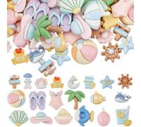 SUNNYCLUE 100Pcs Sea Animal Cabochons Summer Themed Resin Charms Bulk Flatback Hawaii Animals Sea Beach Shells Starfish Crab Cabochon Charm for DIY Crafting Jewellery Making Embellishments Accessories