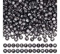SUNNYCLUE 1040Pcs 26 Styles Letter Spacer Bead Black Alphabet Beads Bulk Round Flat Opaque Acrylic Horizontal Disc Coin Hole Letters Mini Beads for jewellery Making DIY Friendship Bracelets Necklace
