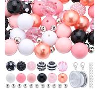 SUNNYCLUE 106Pcs Bubblegum Bead Kit Chunky Beads Large Hole Bubble Gum Beads 20mm Acrylic Beads Bulk Rhinestone Bead Pink Black Spacer Beads for Jewellery Making Bracelet Necklace Pen Craft Supplies