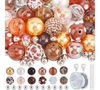 SUNNYCLUE 106Pcs Chunky Beads Bulk Bubblegum Bead 20mm Beaded Pen Beads Focal Bubble Gum Beads Rhinestone Acrylic Round Bead Brown Loose Beads for Jewellery Making Bracelet Necklace Pen Craft Supplies