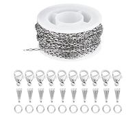 SUNNYCLUE 10M 32.8 Feet stainless steel box chain bulk Venetian Chains Silver Chain Roll Rectangle Link Chains with Open Jump Rings for jewellery Making Women Adults DIY Necklaces Bracelets Crafts