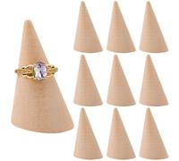 SUNNYCLUE 10Pcs 3 x 4.8cm Natural Wood Cones Wooden Cone Ring Holder Tilt Cone Shaped Unfinished Decorative Jewellery Finger Rings Display Stands Organizer for Wedding Dressing Table Display Tower